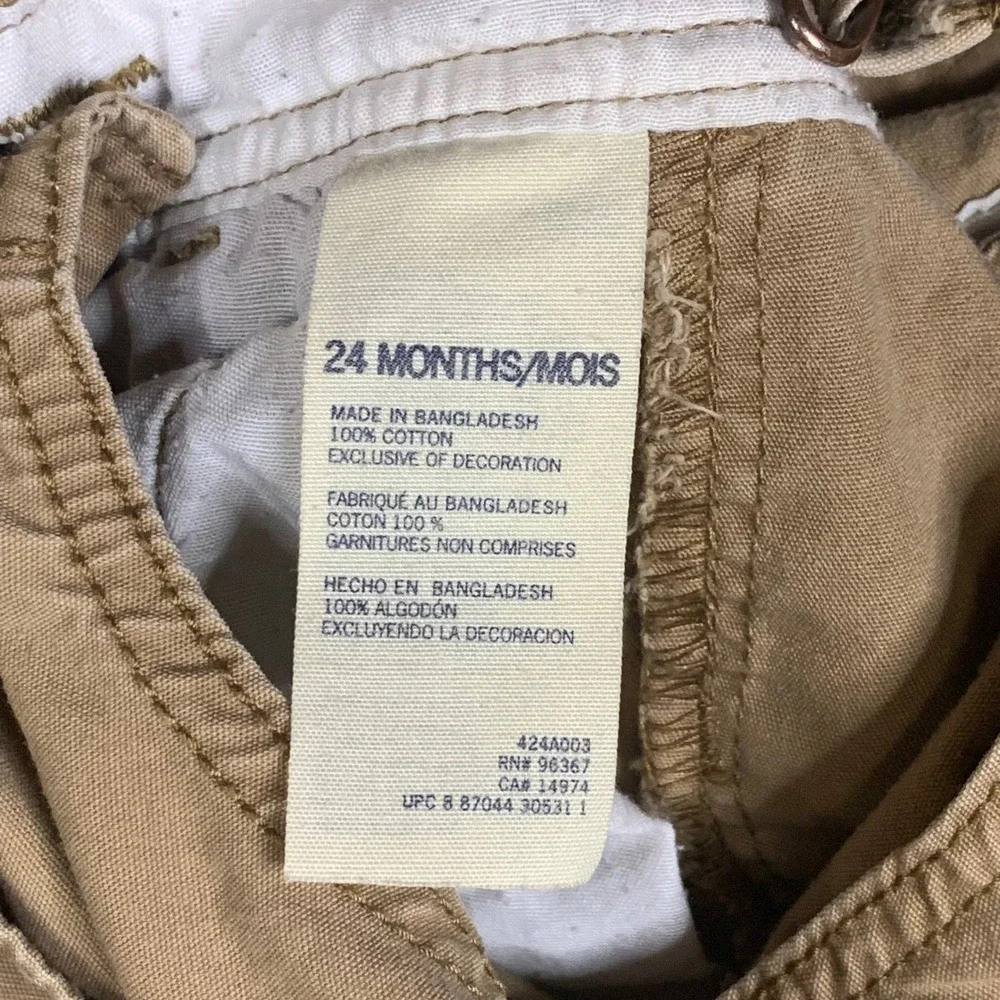 OshKosh Bgosh Kids Overalls Toddler 24 Months Khaki 100% Cotton Double Knee Bib